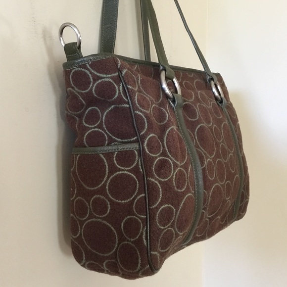 TUMI Wool Leather Trim Circle Print Tote Bag - Picture 4 of 16